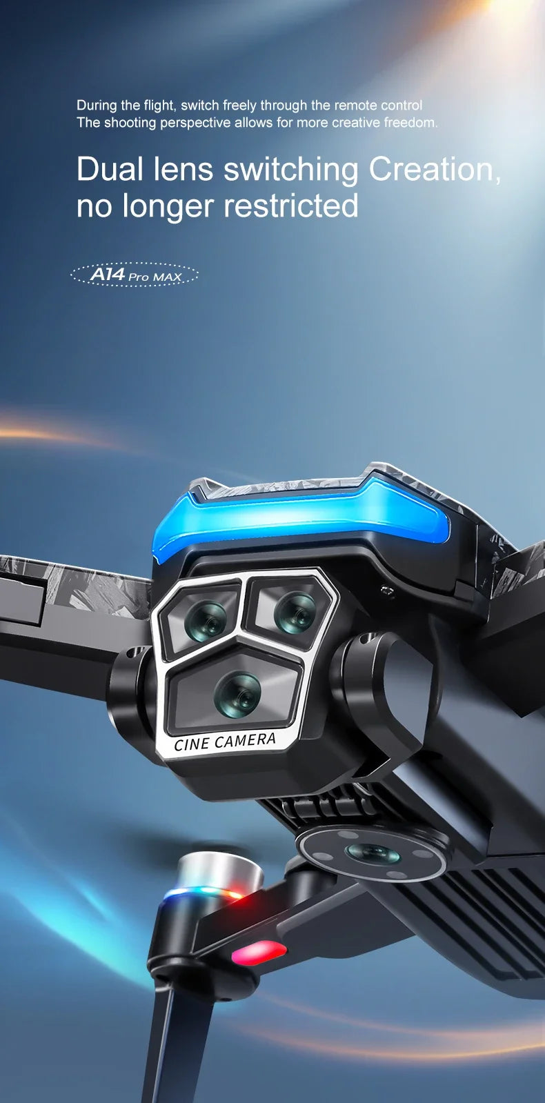 Véritable quadricoptère RC pliable A14 Pro Max GPS Brushless 8K avec trois caméras, détection d'obstacles et écran, pour une portée optimale.