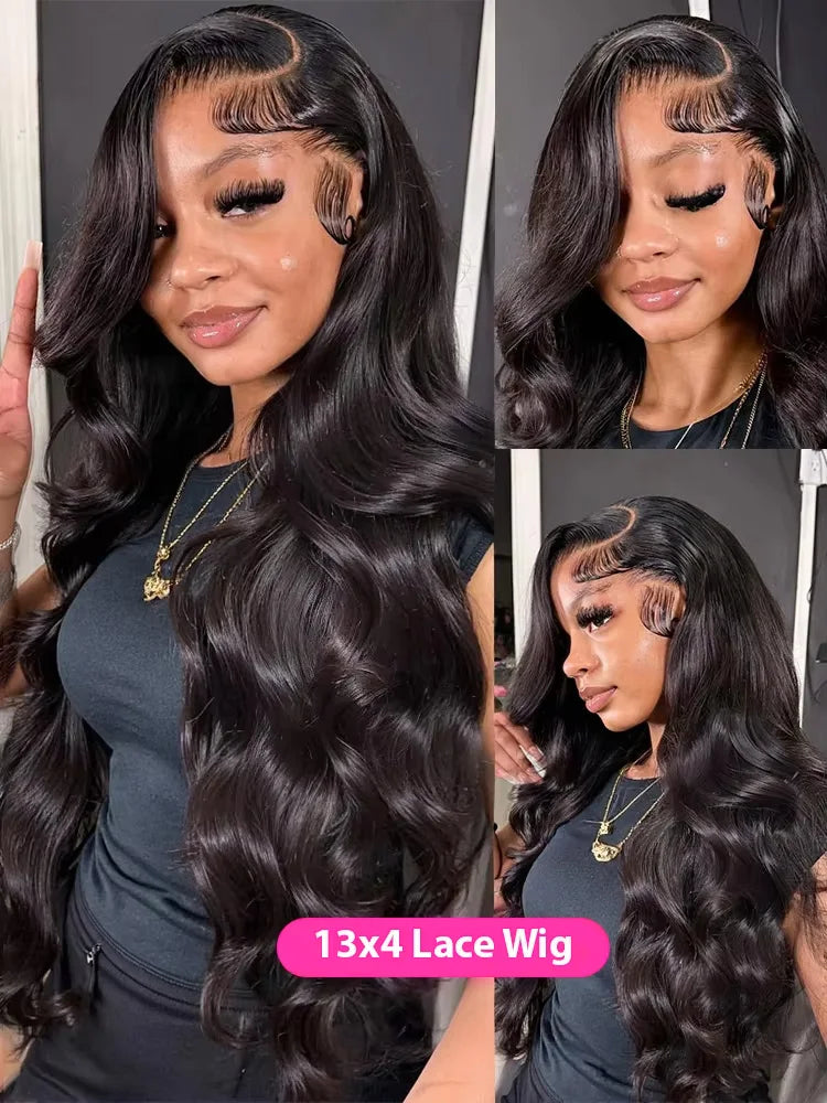Perruque Lace Front 13x4, densité 200, ondulée, brésilienne, sans colle, noire, 13x6, transparente HD, cheveux humains