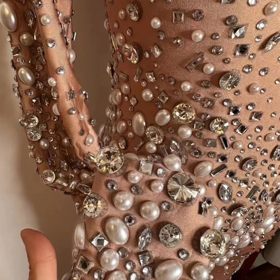 Sparkly Rhinestones Stretch Transparent Jumpsuit Evening Birthday Celebrate Outfit Sexy Dancer Bodysuit Leggings