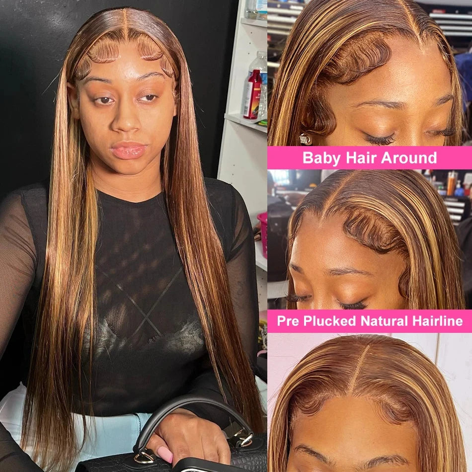 38 Inch Straight Human Hair Wigs Highlight Wig Human Hair 13x6 Hd Lace Frontal Wig Straight Wig 13x4  4/27 Honey Blond Ombre Wig