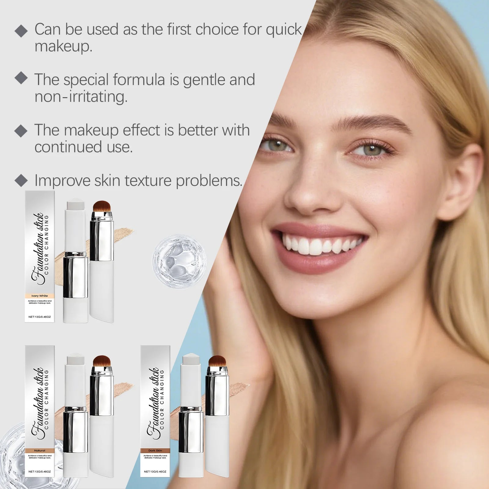 Fond de teint stick double embout avec pinceau, 3 teintes, léger, hydratant, illuminateur, matifiant, correcteur, fond de teint stick 2 en 1