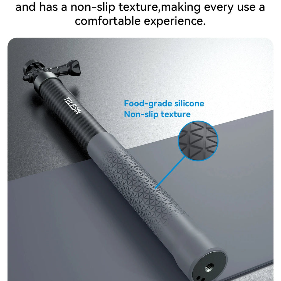 Perche à selfie monopode extensible TELESIN en fibre de carbone de 1,2 m x 3 m, avec vis 1/4", compatible avec les caméras d'action GoPro, Insta360, Osmo Action et DJI.