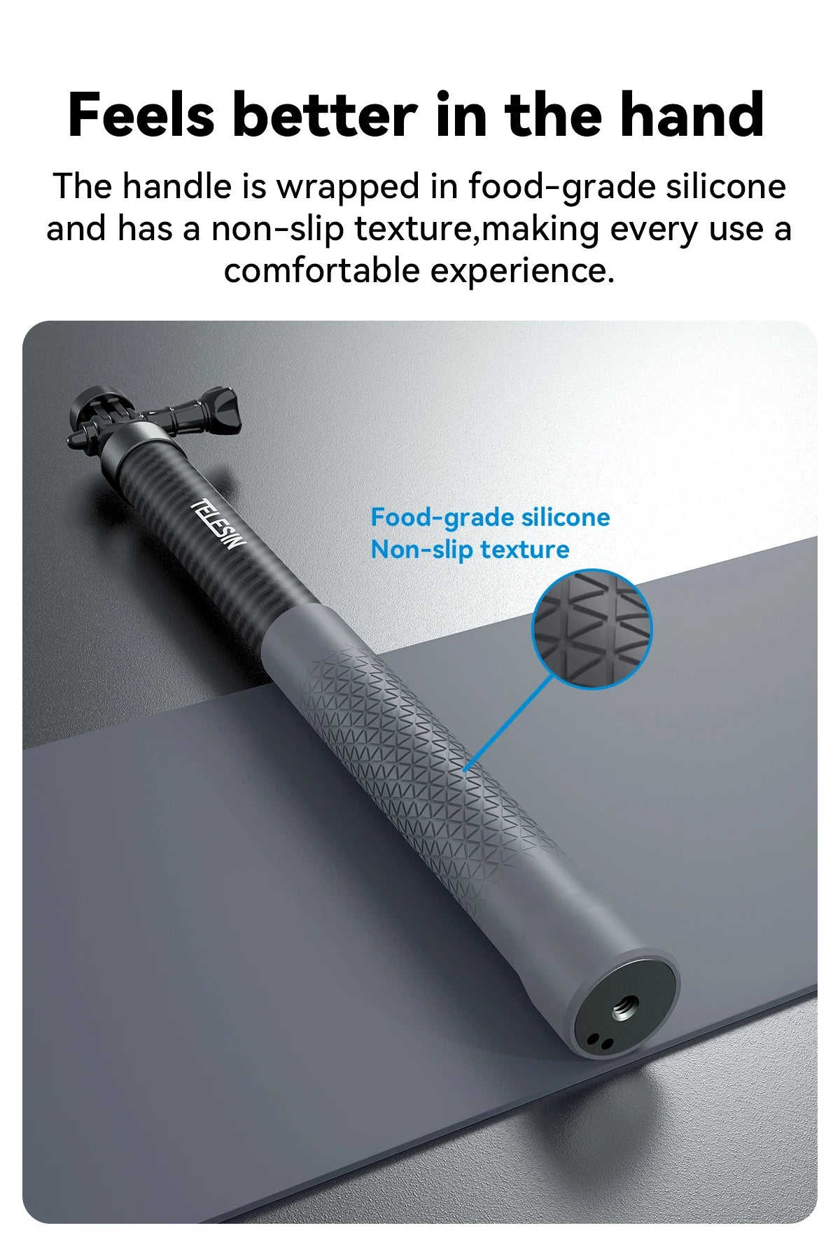 Perche à selfie monopode extensible TELESIN en fibre de carbone de 1,2 m x 3 m, avec vis 1/4", compatible avec les caméras d'action GoPro, Insta360, Osmo Action et DJI.