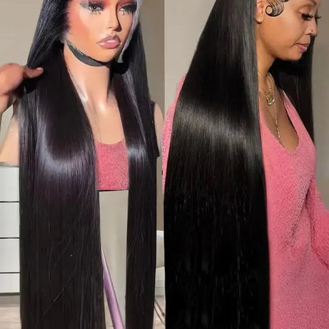Perruque frontale de 40 à 46 pouces, densité 200, pour femmes noires, perruques brésiliennes en cheveux humains, 5x5, raides comme des baguettes, perruque frontale en dentelle transparente HD
