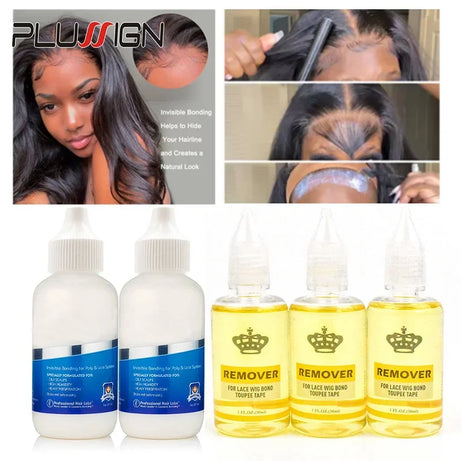 Colle pour perruques Plussign avec dissolvant Super Lace Glue pour perruques en dentelle/toupets/clos, kit d'installation de perruques