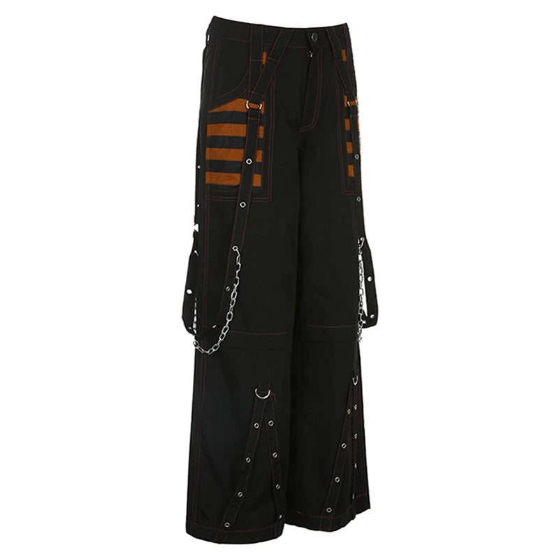 Pantalon en jean large style punk Y2K, pantalon ample gothique e-girl, pantalon cargo cyber grunge, jean baggy taille haute Harajuku pour femme