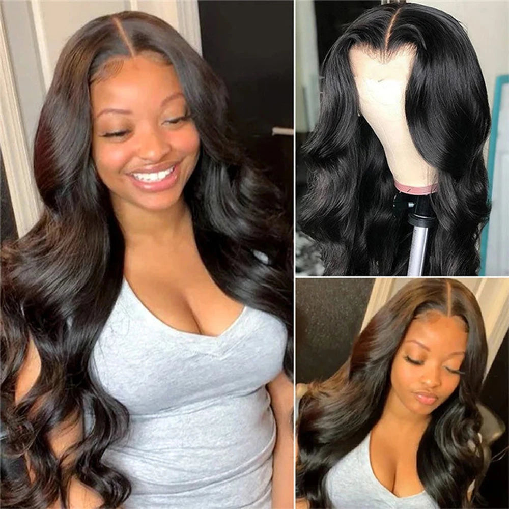 Perruque sans colle, densité 250, cheveux humains pré-épilés, ondulés, avec lace front pour femmes, fermeture en dentelle prédécoupée 4x4.