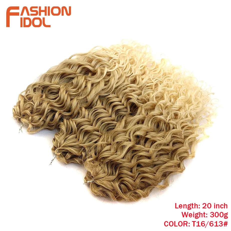Extensions de cheveux bouclés FASHION IDOL, ondulations profondes, torsades, 50 cm, blond ombré, crochet synthétique.