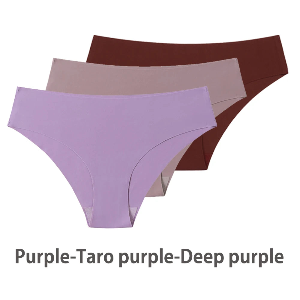 Ensemble de 3 culottes sans coutures pour femme, respirantes, taille basse, sexy, en soie unie, invisibles.