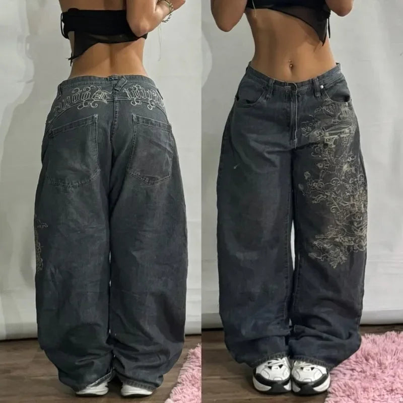 Jeans baggy imprimés oversize streetwear tendance Y2K Harajuku hip-hop vintage pop gothique taille haute jambes larges