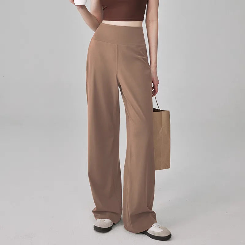 Pantalones de mujer de alta calidad con bolsillos, cintura alta, elásticos, holgados, ideales para deportes, ocio, yoga y entrenamiento.