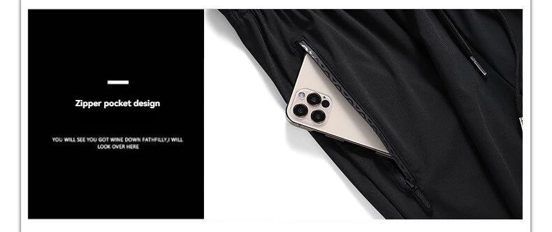Pantalon en soie glacée de haute qualité pour homme, coupe slim décontractée, idéal pour l'été. Grande élasticité, séchage rapide, parfait pour la course et les activités de plein air.