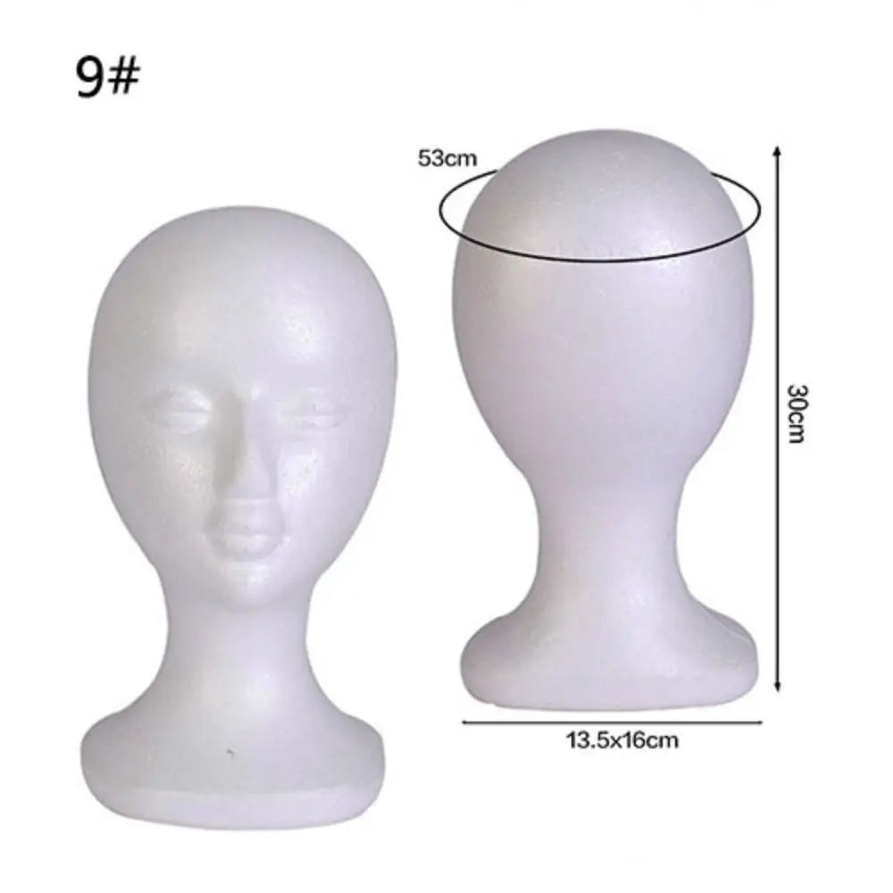 1 tête de mannequin en mousse pour perruque, lunettes et chapeau, présentoir pour accessoires capillaires, modèle de tête féminine.