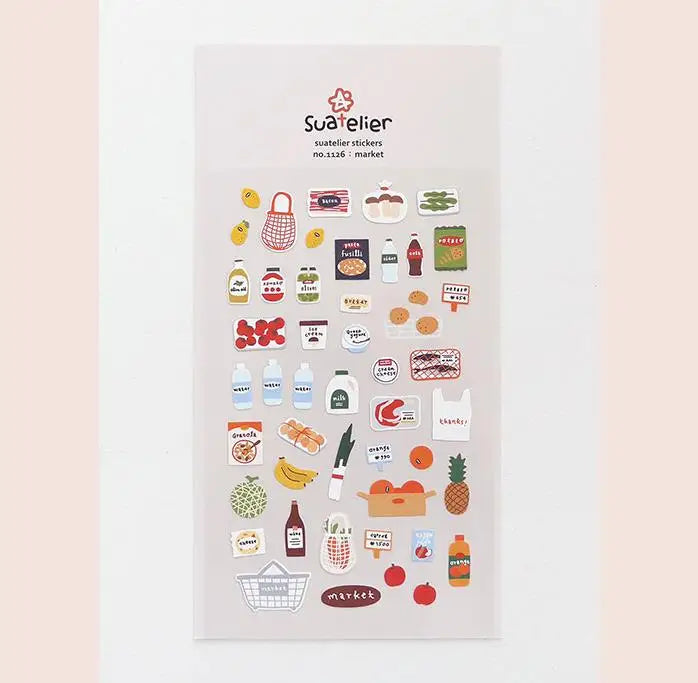 Autocollants Suatelier Foods, scrapbooking esthétique, jolis stickers pour carnets de voyage, décorations coréennes, agendas et fournitures de loisirs créatifs.