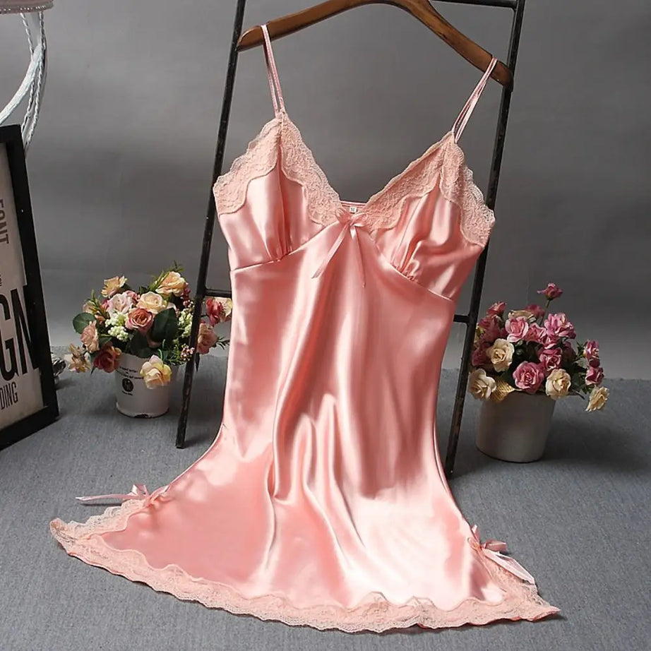 Chemise de nuit en dentelle patchwork pour femme, robe en soie avec nœud papillon, lingerie, nuisette pour femme