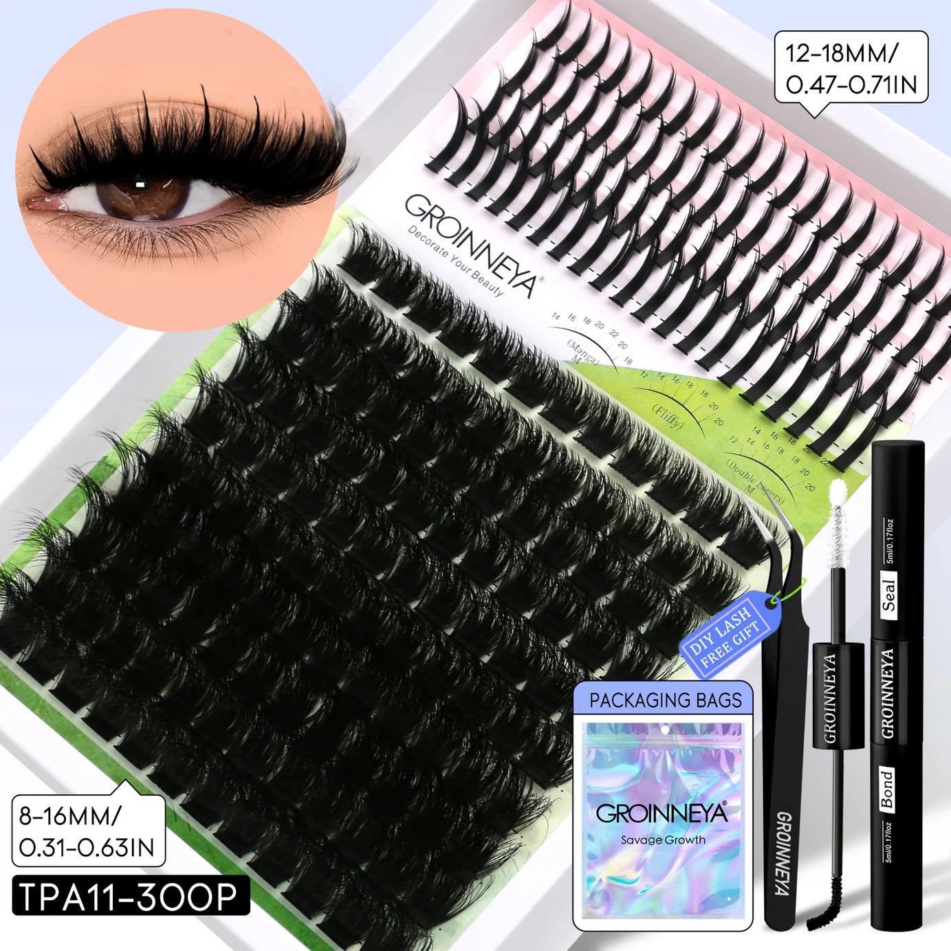 GROINNEYA Lash Clusters Kit DIY Manga Cluster Lashes Set Spikes Lashes Cluster Extension Full Set Individual Eyelashes Makeup