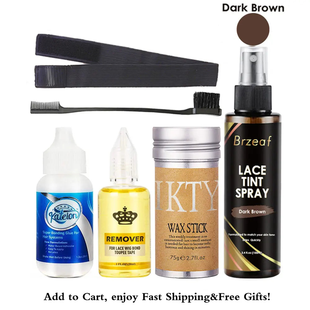 Colle imperméable pour perruques à lace front, 38 ml, colle liquide adhésive pour cheveux, bâtonnet de cire pour perruque, spray colorant pour dentelle, bande élastique fondante