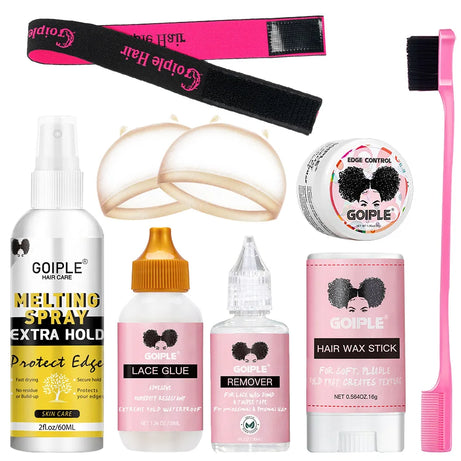 Spray fondant à séchage rapide, imperméable et puissant, dissolvant pour colle à perruque, cire lissante en bâtonnet, gel ou outil pour contrôler les frisottis et la ligne des cheveux.