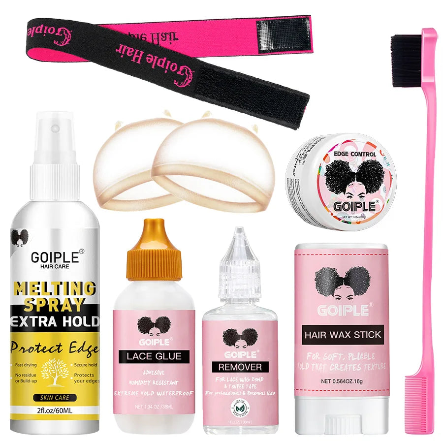 Spray fondant à séchage rapide, imperméable et puissant, dissolvant pour colle à perruque, cire lissante en bâtonnet, gel ou outil pour contrôler les frisottis et la ligne des cheveux.