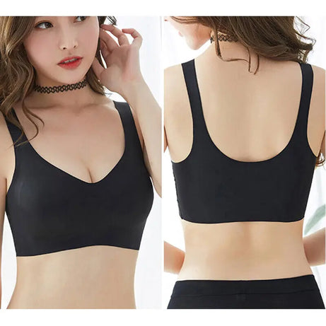Soutien-gorge sans coutures en soie glacée pour femme (collection 2024), coussinets amovibles, effet push-up, brassière de yoga respirante, sans armatures.