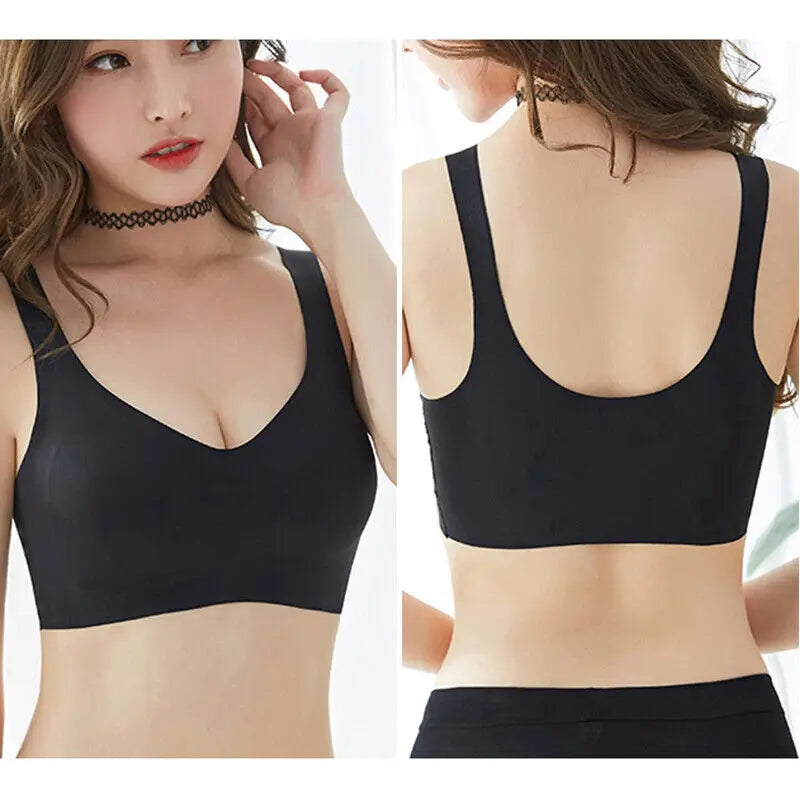 Soutien-gorge sans coutures en soie glacée pour femme (collection 2024), coussinets amovibles, effet push-up, brassière de yoga respirante, sans armatures.