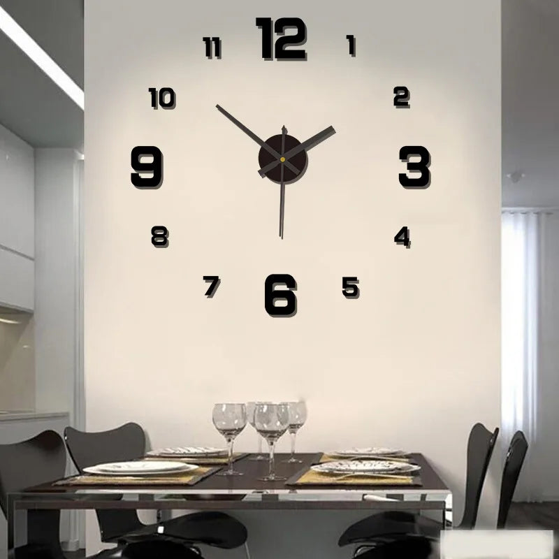 Horloge murale 3D créative sans cadre à monter soi-même - Stickers muraux - Horloge numérique silencieuse - Décoration murale pour salon ou bureau