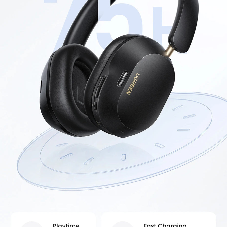 Écouteurs sans fil Bluetooth UGREEN Max5c avec réduction de bruit active ANC 43 dB, audio spatial haute résolution LDAC 75 Hz.