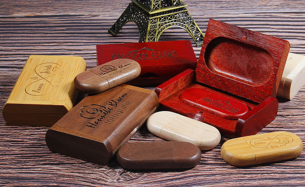 JASTER Lot de 10 clés USB 2.0 en bois (logo personnalisable) - 4 Go, 8 Go, 16 Go, 32 Go, 64 Go, 128 Go - Cadeau de mariage