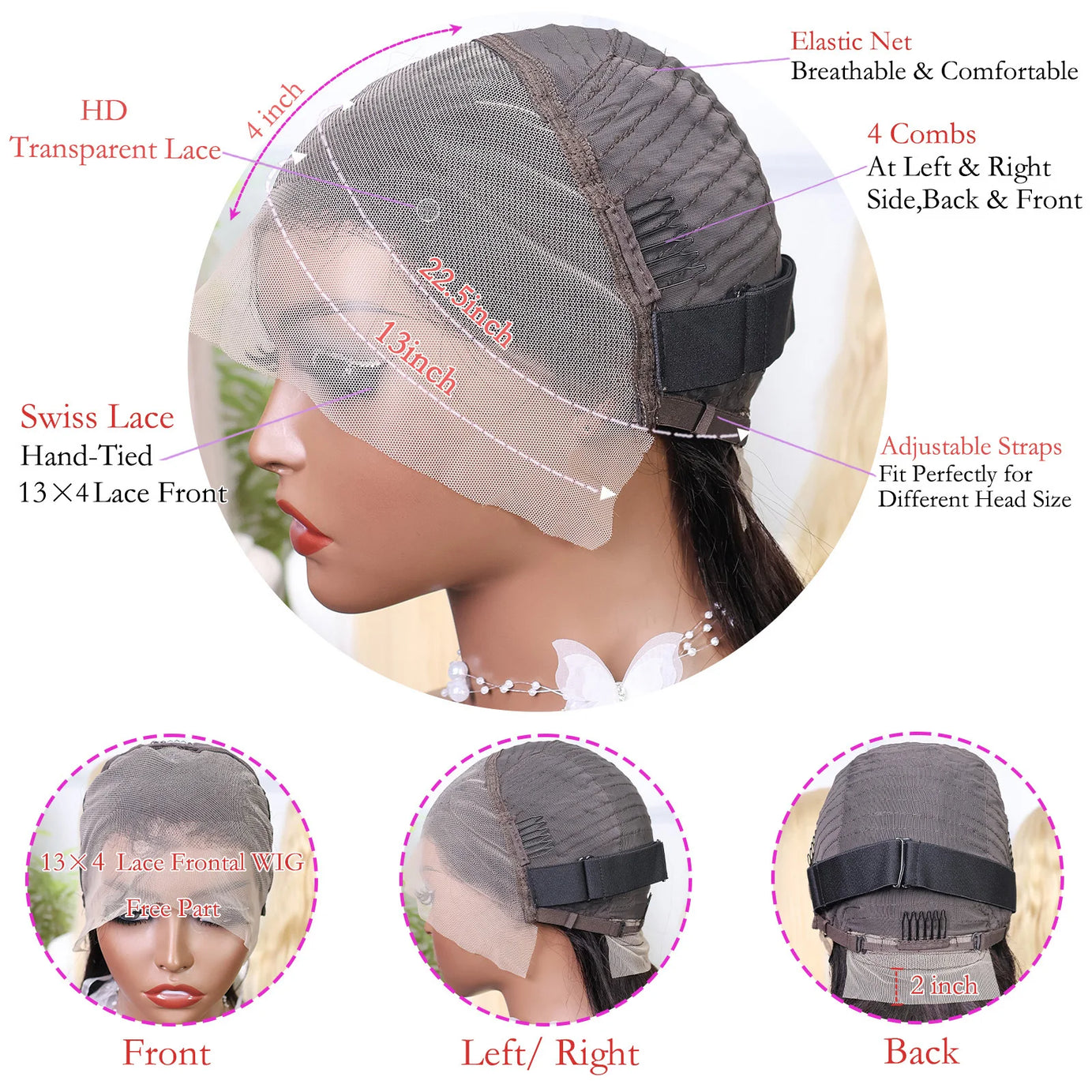 Perruque courte et lisse 13x4 avec lace front transparente 4x4, densité 200%, 100% cheveux humains, pré-épilée, pour femmes noires, 12 à 16 pouces.