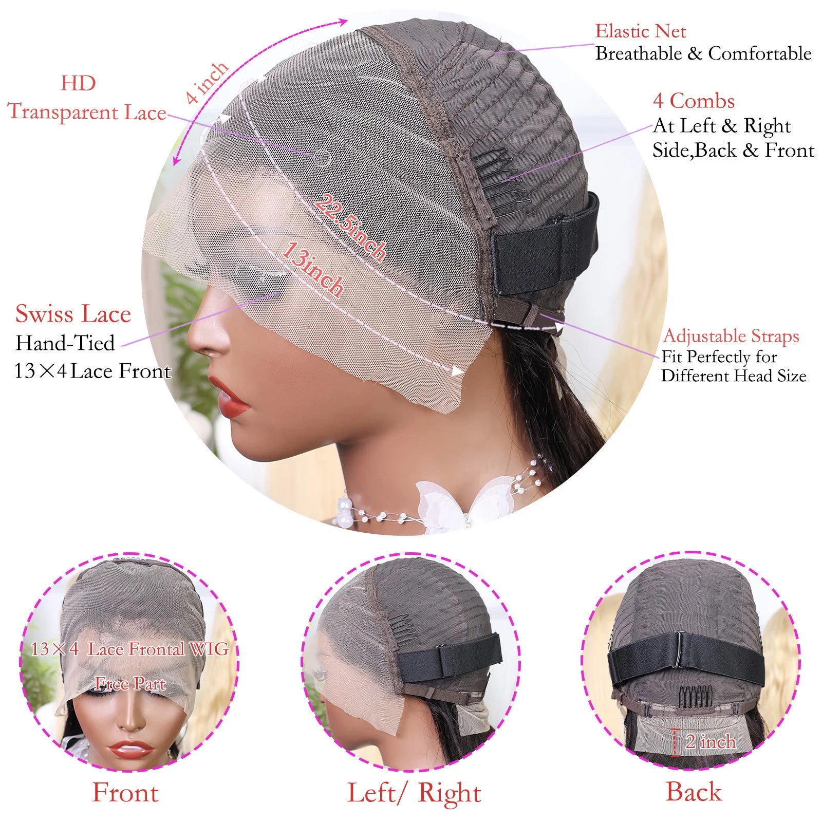 Perruque courte et lisse 13x4 avec lace front transparente 4x4, densité 200%, 100% cheveux humains, pré-épilée, pour femmes noires, 12 à 16 pouces.