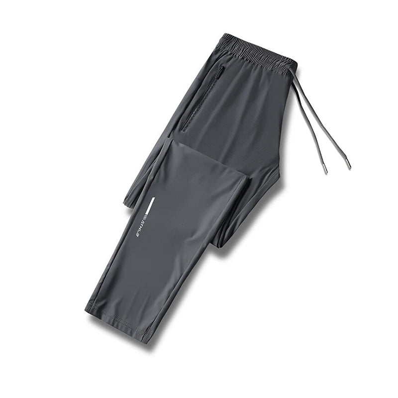 Pantalon en soie glacée de haute qualité pour homme, coupe slim décontractée, idéal pour l'été. Grande élasticité, séchage rapide, parfait pour la course et les activités de plein air.