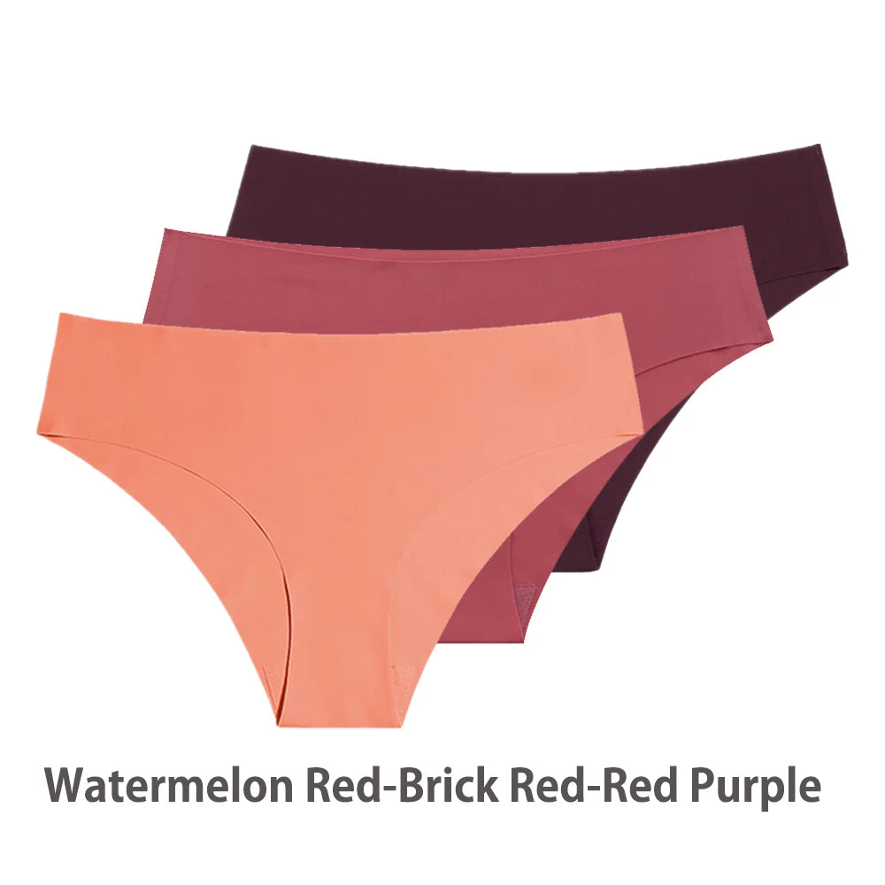 Ensemble de 3 culottes sans coutures pour femme, respirantes, taille basse, sexy, en soie unie, invisibles.