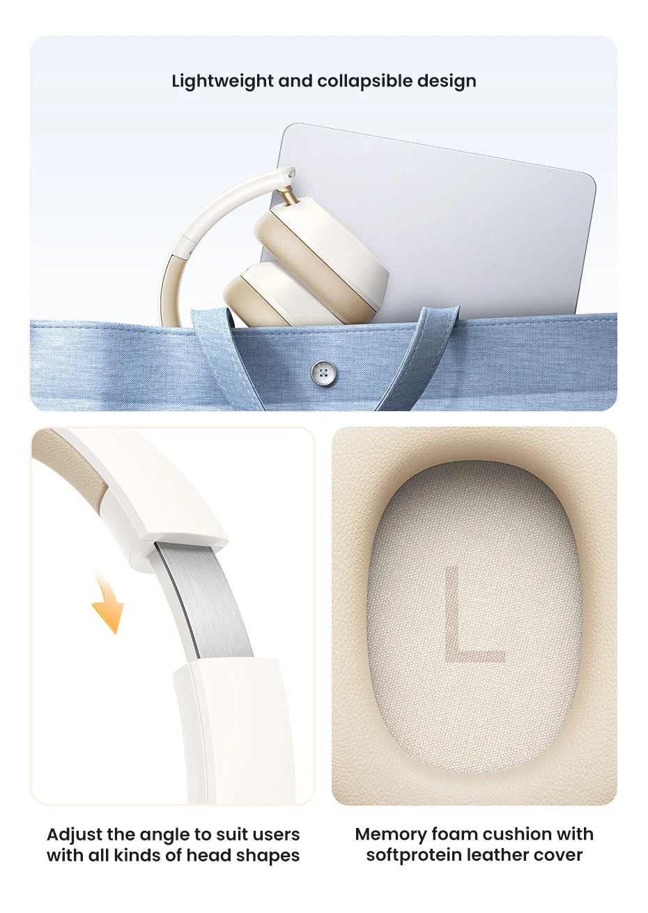 Écouteurs sans fil Bluetooth UGREEN Max5c avec réduction de bruit active ANC 43 dB, audio spatial haute résolution LDAC 75 Hz.