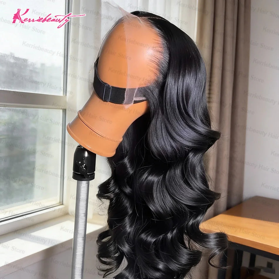 Perruque Lace Front 13x4, densité 200, ondulée, brésilienne, sans colle, noire, 13x6, transparente HD, cheveux humains