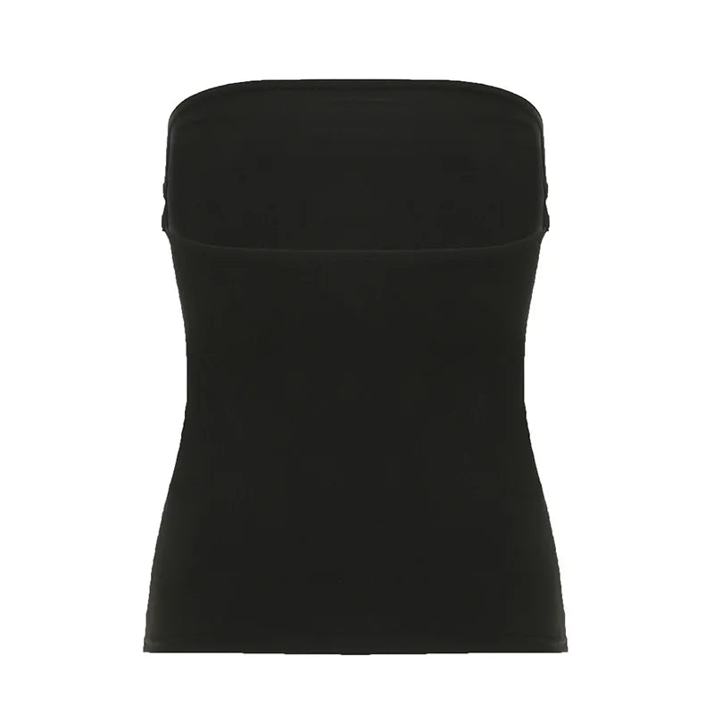 Débardeur noir sans bretelles à imprimé gothique pour femme, coupe skinny, court, style décontracté chic estival, streetwear Y2K, basique
