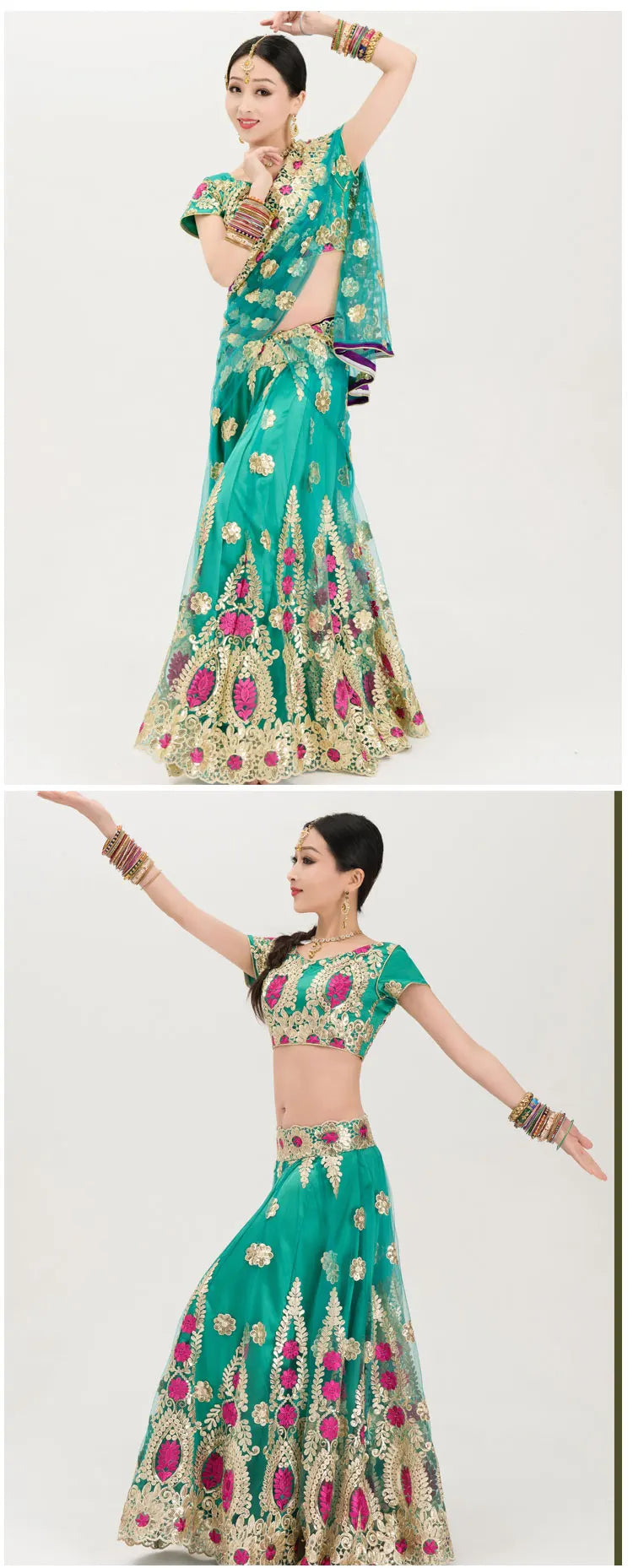 Indian Dance Costume Boutique Embroidery Lenhana Kali Punjab Bollywood Performance Dress Katak Women