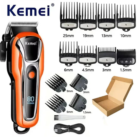 Tondeuse à cheveux rechargeable Kemei PG1990A avec peignes de guidage, professionnelle et sans fil, pour hommes. Appareil de coupe de cheveux pour hommes.
