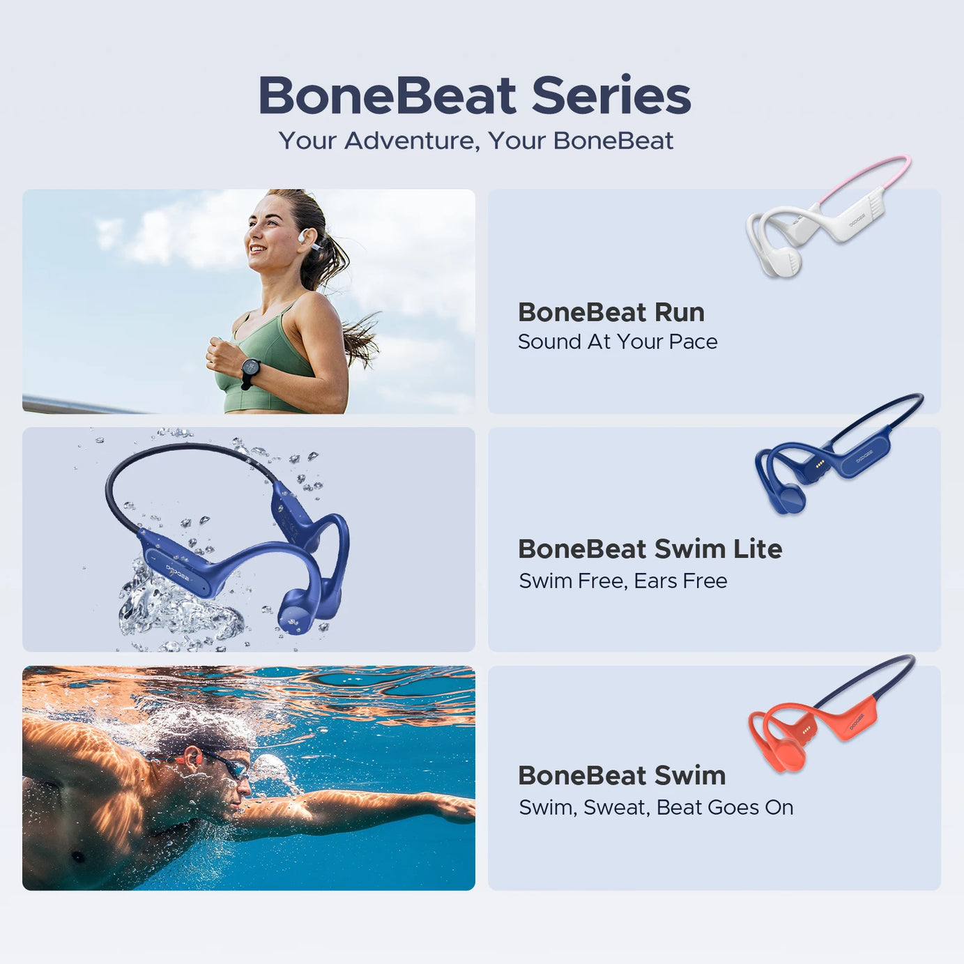 Écouteurs intra-auriculaires à conduction osseuse DOOGEE BoneBeat Run, sans fil, Bluetooth 5.4, étanches, pour la musique et les appels sportifs en extérieur