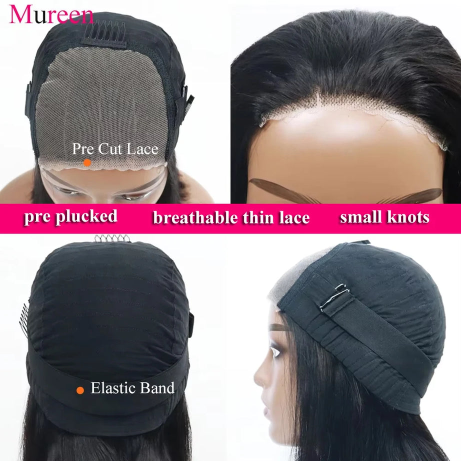 Perruque sans colle, densité 250, cheveux humains pré-épilés, ondulés, avec lace front pour femmes, fermeture en dentelle prédécoupée 4x4.
