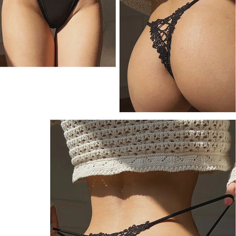 Sexy Girls G String Lace Panties Women Briefs Hollow Out Transparent Thong Thin Underwear Female Low Waist Lingerie Size S-XL