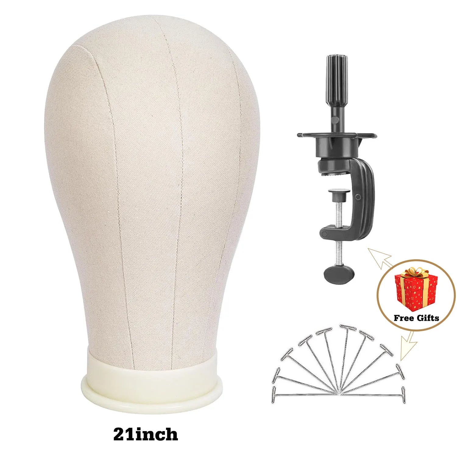 Tête de mannequin pour perruque de 53 à 58 cm (21 à 23 pouces) avec support, tête en toile pour la confection et la présentation de perruques, avec épingles.