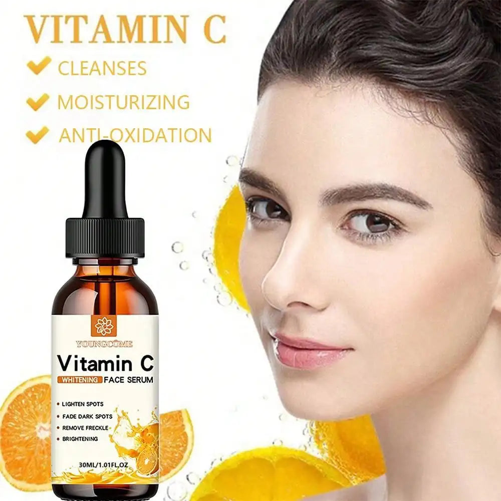 Essence pour le visage à la vitamine C contenant de l'acide hyaluronique, estompe les taches brunes, hydrate, répare et lutte contre le vieillissement cutané. Soin du visage 30 ml