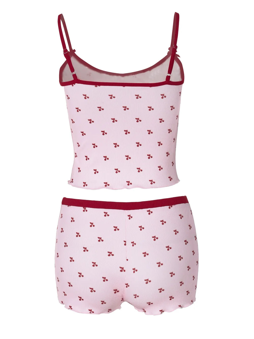 Ensemble pyjama 2 pièces Kawaii pour femme, débardeur sans manches et short à imprimé cerises, vêtement de nuit doux et confortable.