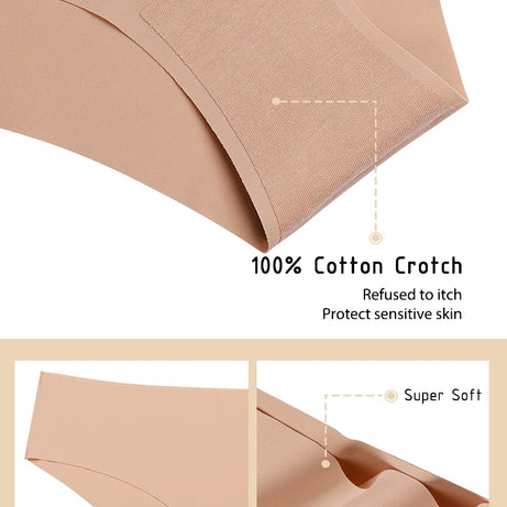 Ensemble de 3 culottes sans coutures pour femme, respirantes, taille basse, sexy, en soie unie, invisibles.
