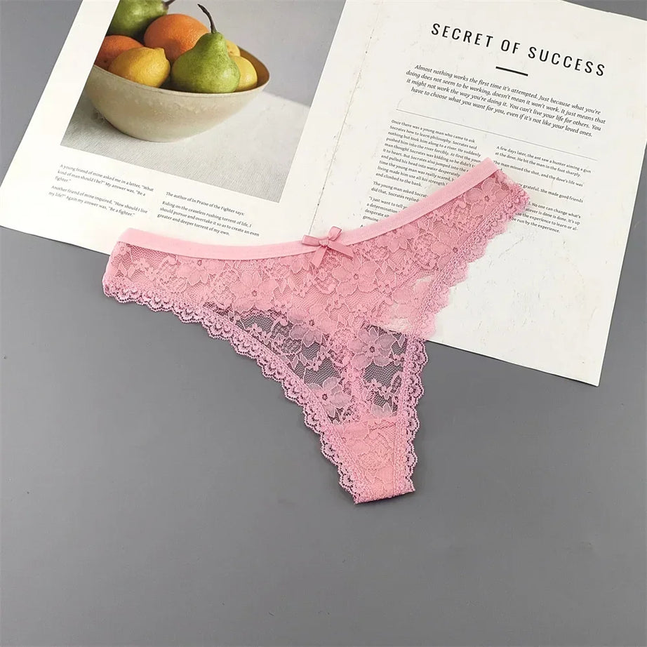 Lot de 3 culottes string sexy en dentelle transparente pour femme, sans coutures, style bikini, taille basse, tailles S à XXL