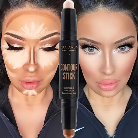 Stick contouring avec correcteur et illuminateur double embout pour un effet 3D sur l'arête du nez et un visage en V.