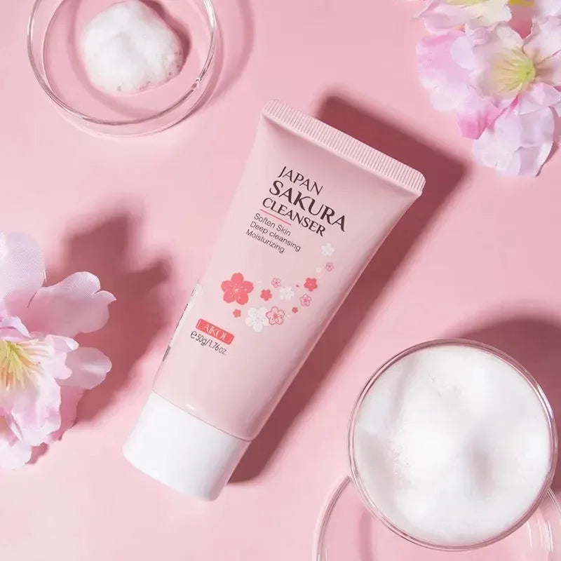 Limpiador facial LAIKOU Sakura, limpieza profunda suave, control de grasa, hidratante, minimiza los poros, cuidado de la piel del rostro, 50 g, limpiador facial para todo tipo de piel.