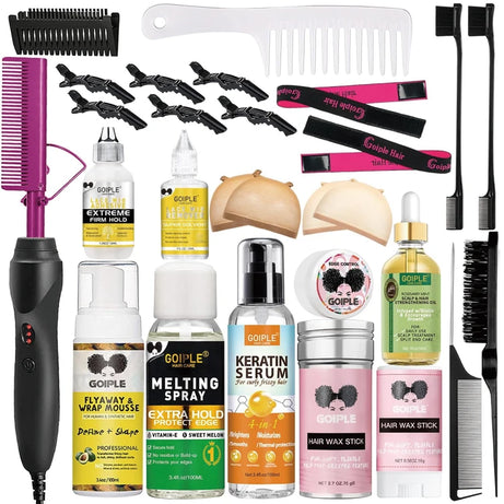 GOIPLE Peigne chauffant électrique, lisseur, fer à friser, brosse à friser, outils de coiffage pour le soin des cheveux, kit de coiffage pour perruques en dentelle
