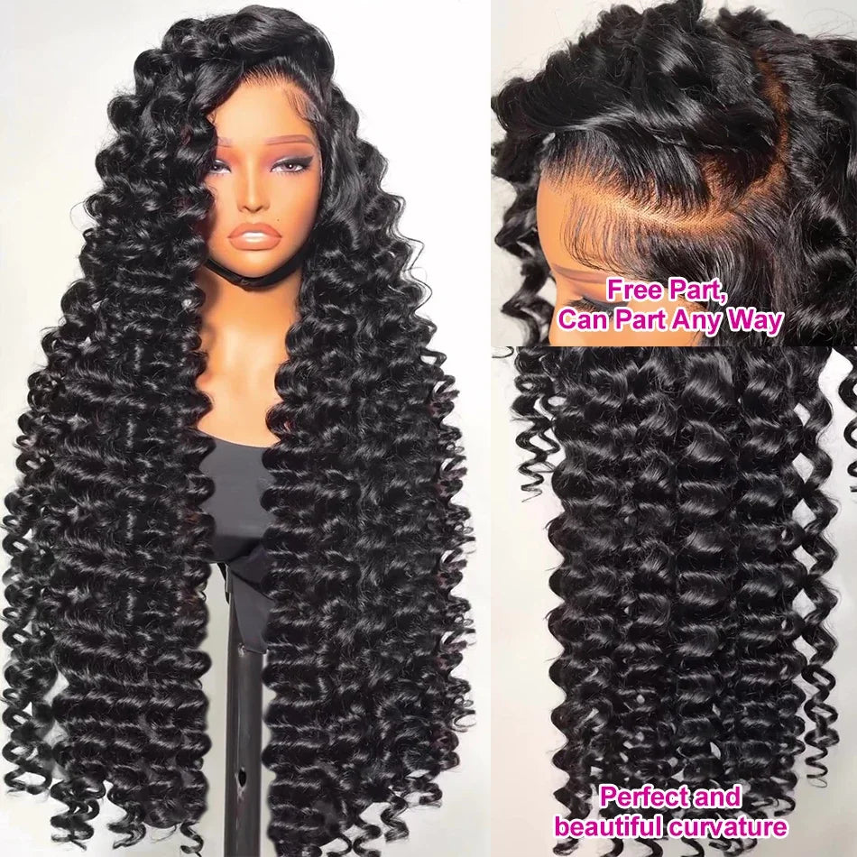 Perruque Lace Frontale HD 13x6 en cheveux humains brésiliens ondulés, 40 à 42 pouces, pour femmes.