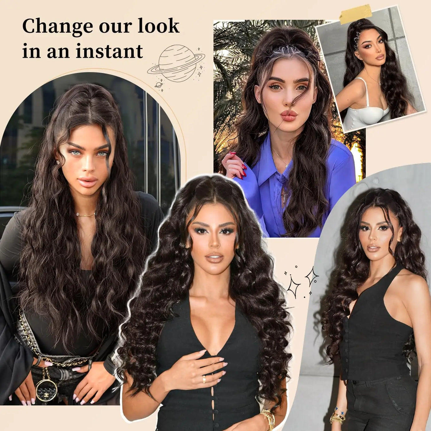 Queue de cheval ondulée longue de 45/65/75 cm avec cordon de serrage pour femme, extension de cheveux synthétiques marron pour un usage quotidien
